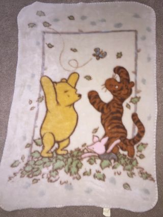 Classic Pooh Leaves Baby Blanket Vtg Winnie The Pooh Tigger Piglet Plush Fleece