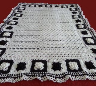 Vintage Handmade Shell Crochet Blanket Afghan 3d Rose Granny Squares