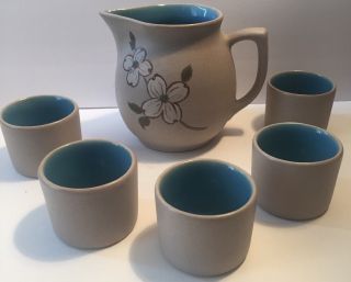 Vintage Pigeon Forge Pottery Pitcher With 5 Cups