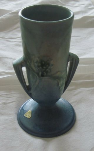 Vintage Roseville Thornapple 814 - 7 Vase Blue Green Matte Finish Label