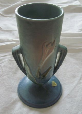Vintage Roseville Thornapple 814 - 7 Vase Blue Green Matte Finish Label 2