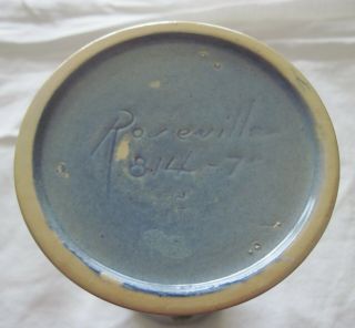 Vintage Roseville Thornapple 814 - 7 Vase Blue Green Matte Finish Label 5