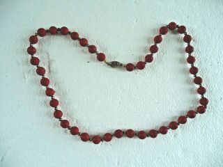 Vintage Carved Red Cinnabar Chinese Beaded Necklace 24 " Long 1980 