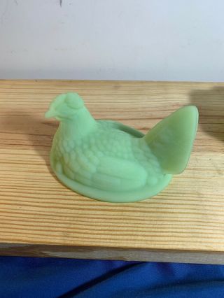 Vintage Fenton Lime Green Satin Glass Hen on Nest Covered Dish Signed 5