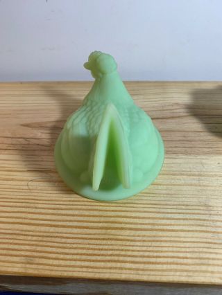 Vintage Fenton Lime Green Satin Glass Hen on Nest Covered Dish Signed 6