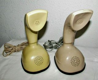 2 Vintage Ericofon Cobra Rotary Dial Phones North Electric Yellow Tan Telephone