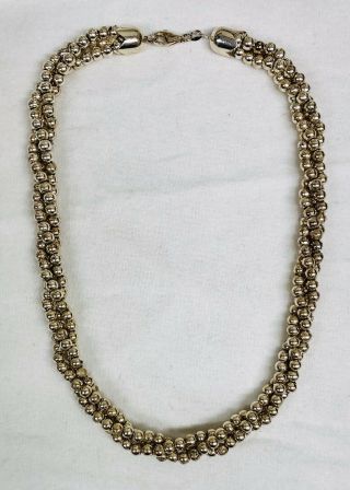 Vintage Sterling Silver Three Strand Twisted Bead Necklace 34 Grams 18” Long