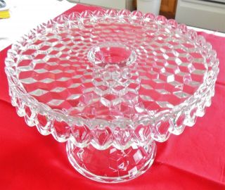 Vintage Fostoria American Crystal Round Footed Cake Stand Salver Rum Well