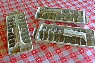 3 Vintage Metal Frigidaire Quickube Aluminum Ice Cube Trays W/lift Handle
