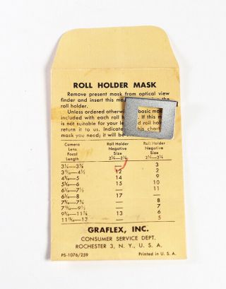 Graflex Viewfinder Roll Holder Mask 12 Speed & Crown Graphic Cameras