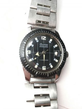 Lucerne Marine Diver Shock Resistant 5 Atm Watch Vintage Swiss