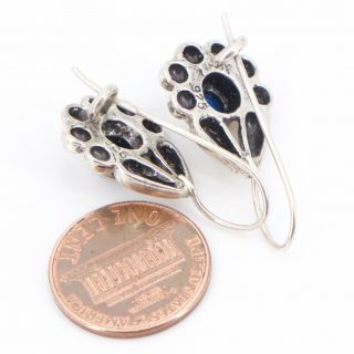 VTG Sterling Silver - Lapis Stone Flower Floral Dangle Earrings - 7g 4