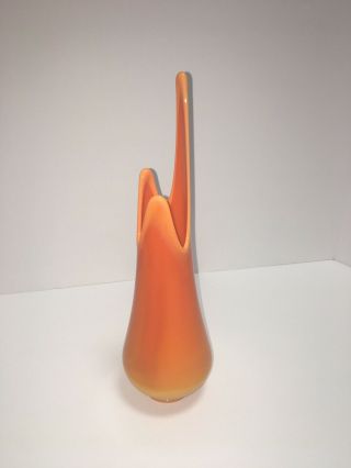 Vtg Mid Century L E Smith? Glass Orange Slag 13 " Swung Vase Stretch