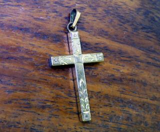 Vintage 12k Gold Filled Religious Etched Cross Crucifix Christian Pendant Charm
