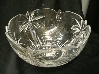 Vintage Shannon 24 Lead Crystal Ireland Serving Bowl South Beach Palm Tree 11 "