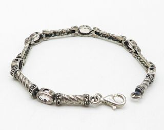 925 Sterling Silver - Vintage Pink Topaz Marcasite Twist Chain Bracelet - B4217 2