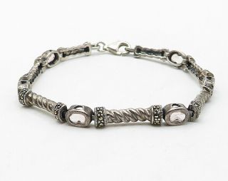 925 Sterling Silver - Vintage Pink Topaz Marcasite Twist Chain Bracelet - B4217 3
