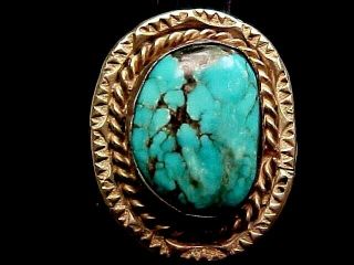 Vintage Navajo Turquoise Size 8 Sterling Silver Ring 1 Inch In Length 40,  Yrs