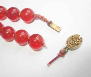 VINTAGE CHINESE CARVED CARNELIAN AGATE STONE BEADS NECKLACE with FILIGREE CLASP 4