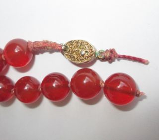 VINTAGE CHINESE CARVED CARNELIAN AGATE STONE BEADS NECKLACE with FILIGREE CLASP 5