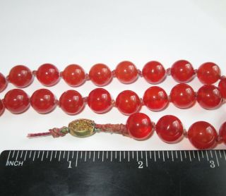 VINTAGE CHINESE CARVED CARNELIAN AGATE STONE BEADS NECKLACE with FILIGREE CLASP 7