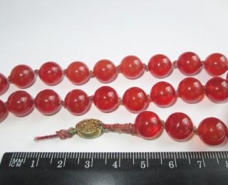 VINTAGE CHINESE CARVED CARNELIAN AGATE STONE BEADS NECKLACE with FILIGREE CLASP 8