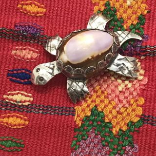 Vintage Mexican Silver Turtle Bolo W/cowrie Shell,  Unmarked,  Perfect Father’s Gift