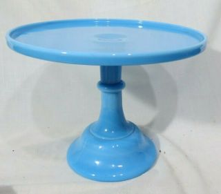 Vintage Mosser Glass Blue Slag Glass Cake Stand,  Made In Usa