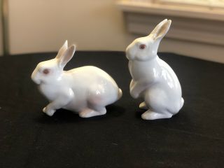 Vintage Bing & Grondahl Porcelain White Rabbits 2442 - 2443 Made In Denmark