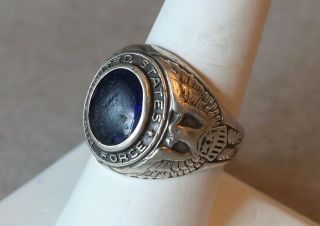 Vintage United States Air Force 925 Sterling Silver Military Ring Blue Sz 10.  75