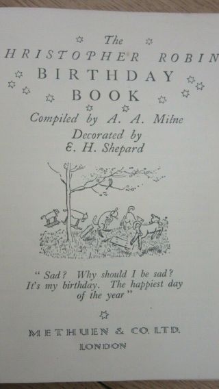 CHRISTOPHER ROBIN BIRTHDAY BOOK by AA MILNE 1st EDITION 1930 Winnie the Pooh 3