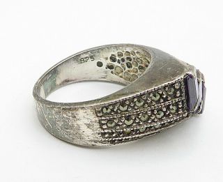925 Silver - Vintage Amethyst & Marcasite Shifted Design Band Ring Sz 8 - R8722 3