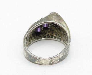 925 Silver - Vintage Amethyst & Marcasite Shifted Design Band Ring Sz 8 - R8722 4
