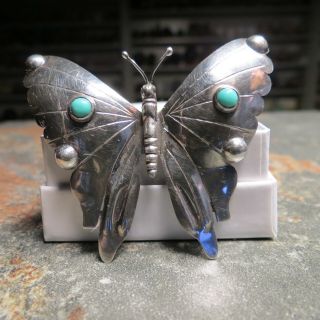 Turquoise Silver 925 Butterfly Brooch Vintage 2x1.  35x.  5 " Hecho En Mexico Fm - Df