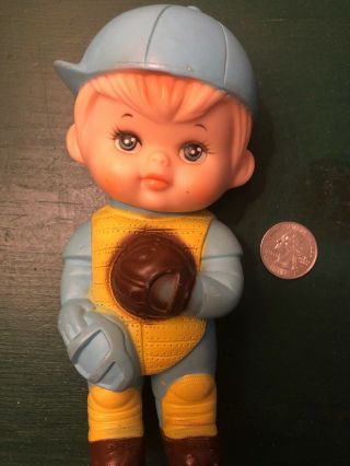 Vintage 1971 Iwai Industrial Rubber Squeaker Blue & White Baseball Doll