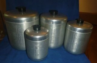 Vtg Mid - 20th Century Aluminum Ware Nested 4 Canister Set Tea Coffee Flour Sugar