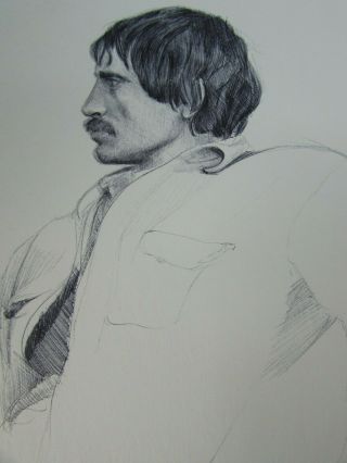Vintage Drawing Sketch Man W/ Mustache 1976 Artist Susan Wohl 30343