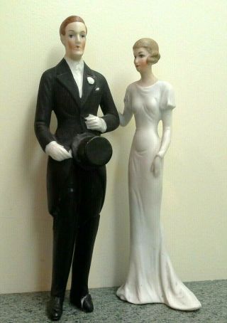 Vintage Bisque Hertwig Bride And Groom Cake Topper Figurines,  Gemany,
