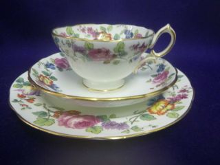 Vintage Hammersley Floral Tea Cup Trio.