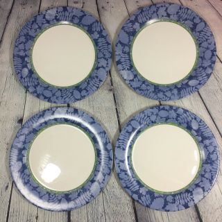 4 Vintage Arcopal France Dinner Plates Blue Leaf Border - 10.  75 "