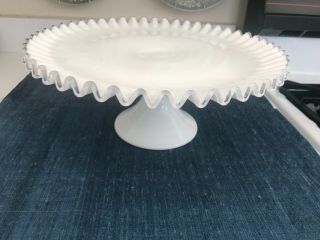 Vintage Large 13 " Fenton Glass Silver Crest Footed Cake Plate