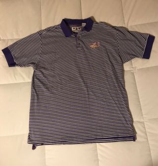 Vintage Lsu Tigers Mens Large Purple Gold Striped Polo Shirt By Boa Resort 90s