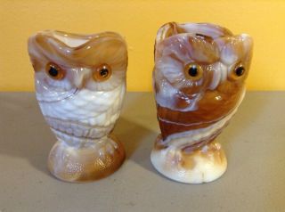 Vintage Imperial Caramel Slag Glass Owl Cream And Sugar