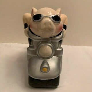 Vintage Pig On A Hog Ceramic Cookie Jar By Holiday Time Motorcycle Pig