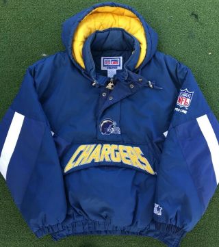 Vintage Starter 90’s San Diego Chargers Jacket Hooded Half - Zip Men’s (m)