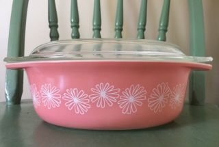 Vintage Pyrex Pink Daisy Oval Casserole Dish With Lid 043 1 1/2 Quarts