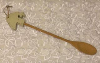 Vtg Hand Crafted Decorative 1970s Mushroom Wooden Spoon Leather Strap Painted