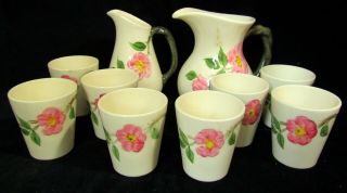 Vintage Franciscan Ware Desert Rose Breakfast Juice Set - 8 Cups & 2 Pitchers