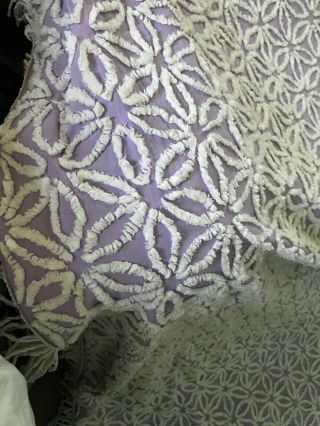 Vintage Chenille Bedspread Lavender With White Floral