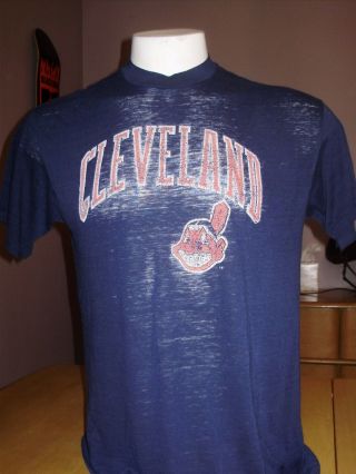 Vintage See Through Paper Thin Cleveland Indians Logo 7 Shirt Chief Wahoo